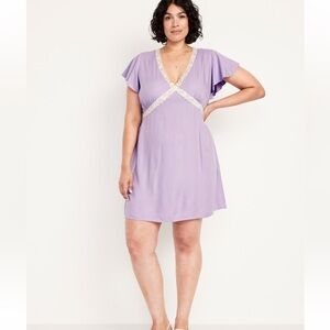 Old Navy Crepe v neck Lavender Lace Trim mini Dress